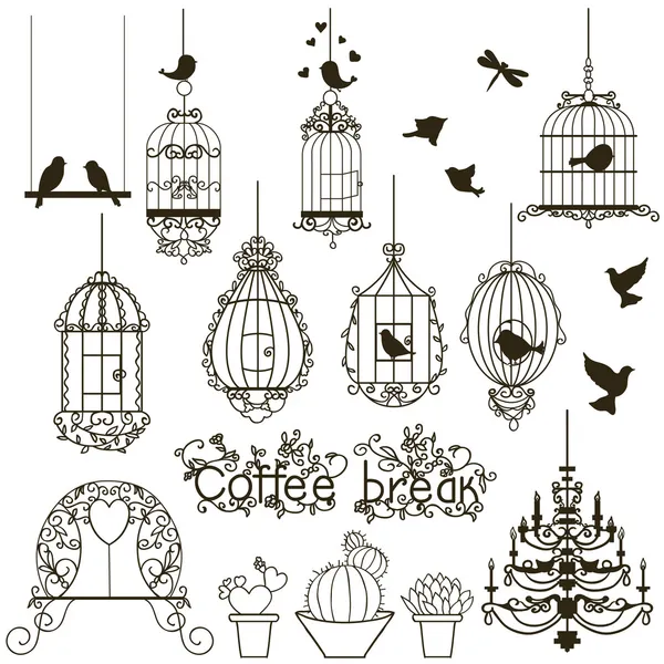 Ensemble cage à oiseaux . — Image vectorielle