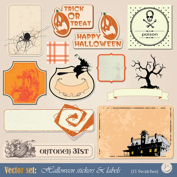 Cadılar Bayramı Etiketler ve stickerlar — Stok Vektör