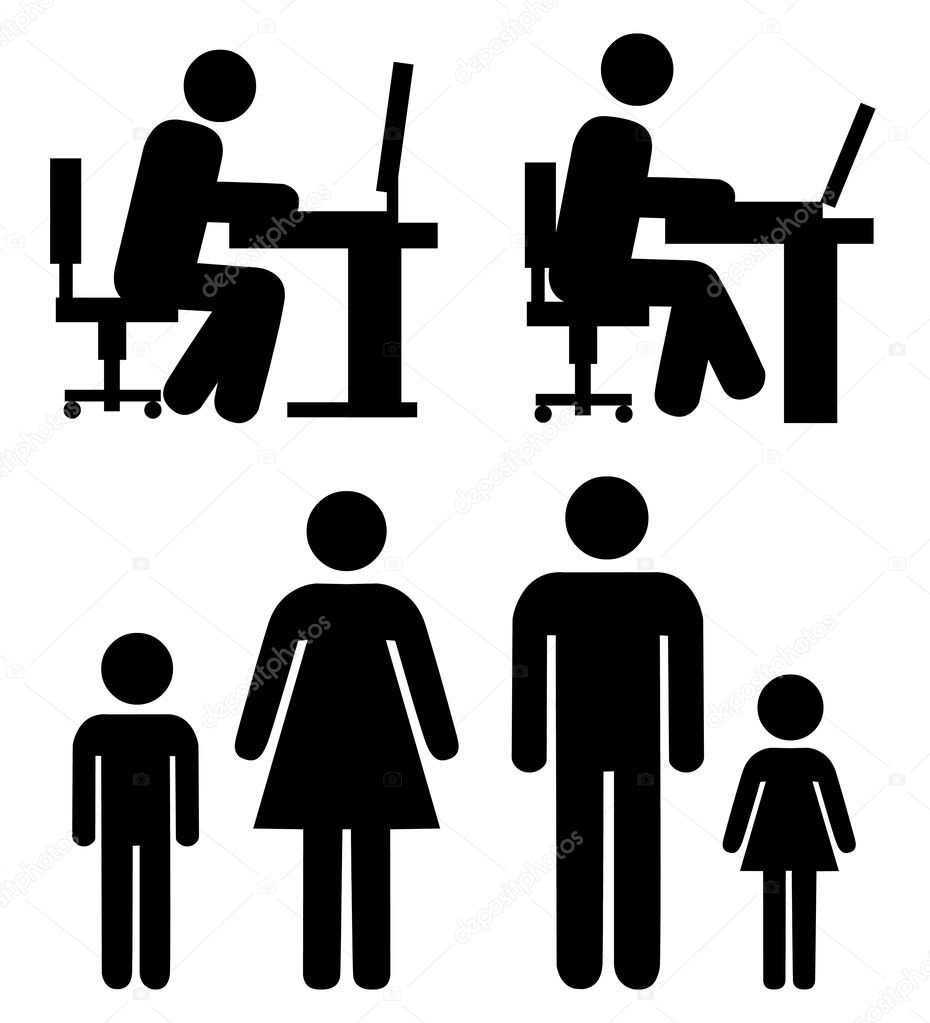 at work, family - vector pictograms.