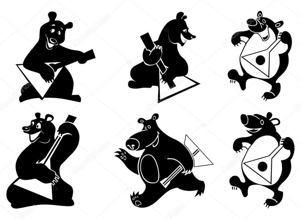 Funny bears playing balalaika.