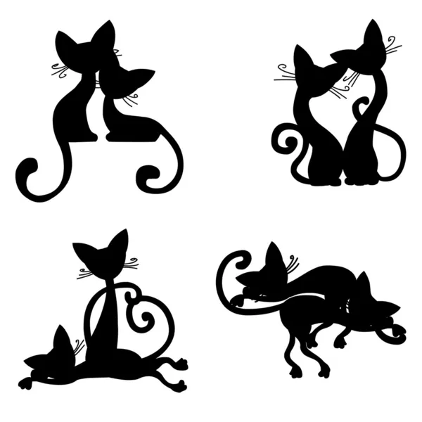 Parejas de gatos siluetas — Vector de stock