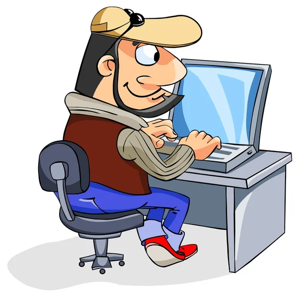 Mutlu bir adam bir dizüstü bilgisayar kullanarak — Stok Vektör