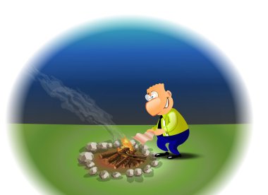 Man near campfire clipart