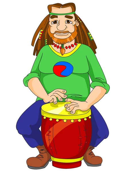 Hippie playing the bongo — Stock Vector