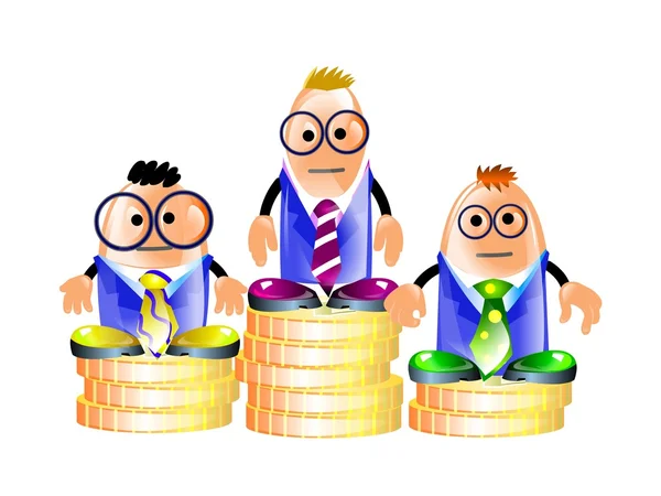 Businessmen standing on a pedestal of coins — Stock Photo, Image