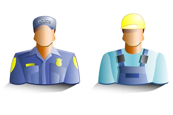 Policeman and builder icons — Stock Photo, Image