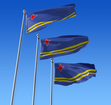 Three flags of Aruba against blue sky. clipart