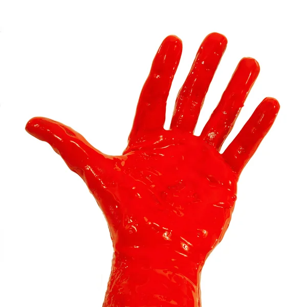 Red paint on hand — Stock Photo, Image