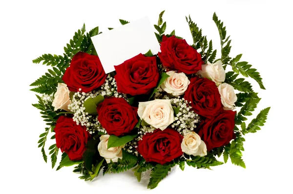 Rosas com cartão de presente — Fotografia de Stock