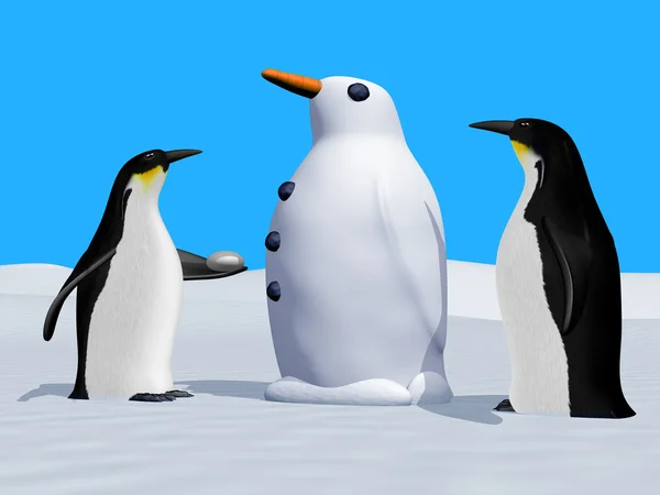 Construyendo un pingüino de nieve — Foto de Stock