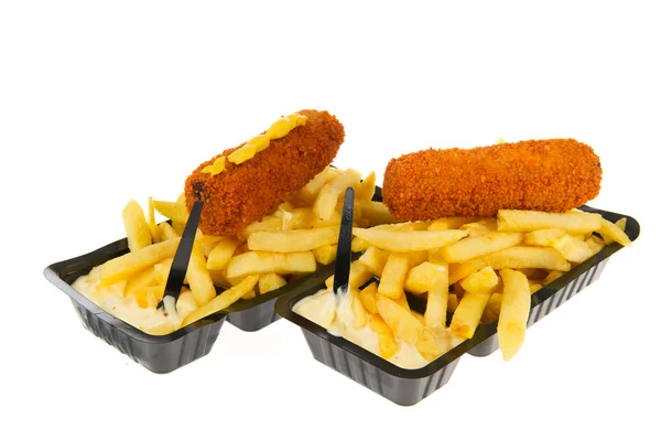 French fries with kroketten — Stock Photo, Image