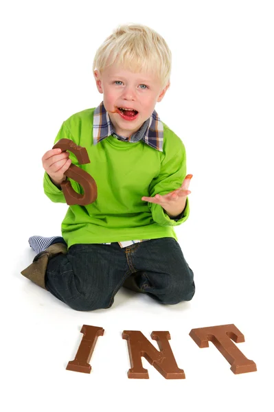 Menino com chocolate Duth Sinterklaas — Fotografia de Stock