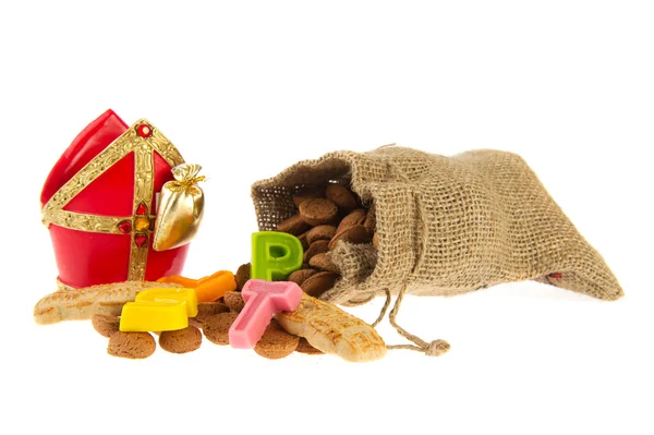 Sac en jute avec bonbons néerlandais Sinterklaas — Photo