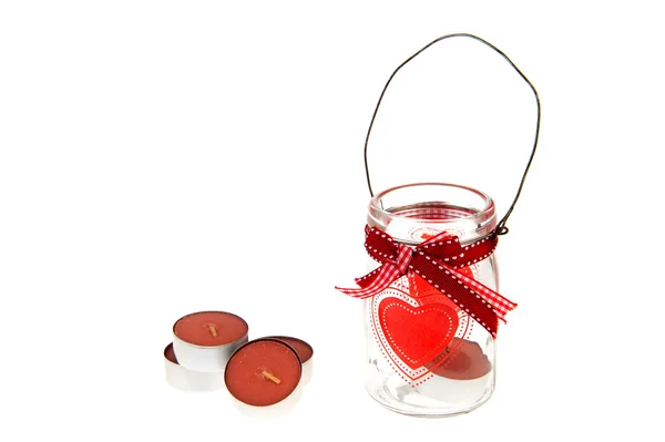 Romantyczny szklany garnek z świece — Zdjęcie stockowe