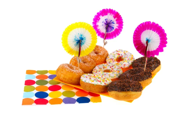 Birthday donuts with colorful glaze — Stock Photo, Image