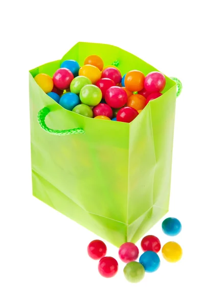Saco de doces com bolas de goma de mascar — Fotografia de Stock