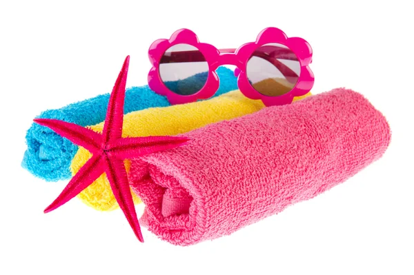 Rolled towels with starfish — Stock Photo, Image