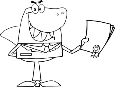 Outlined Shark Businessman Holding A Bad Contract clipart