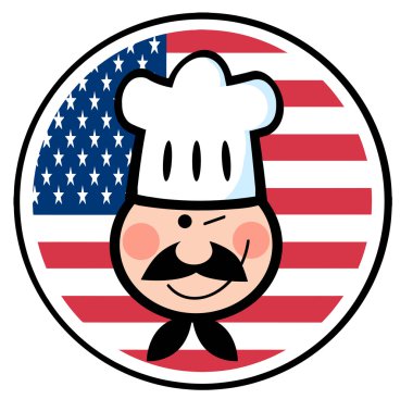 Chef Face Over An American Flag Circle clipart