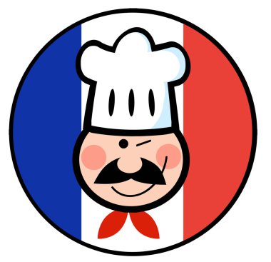 Winking Chef Face On A French Flag Circle clipart