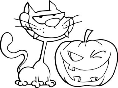 Outlined Grinning Cat clipart