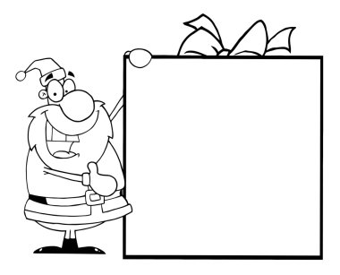 Outlined Santa With Big Gift Banner clipart