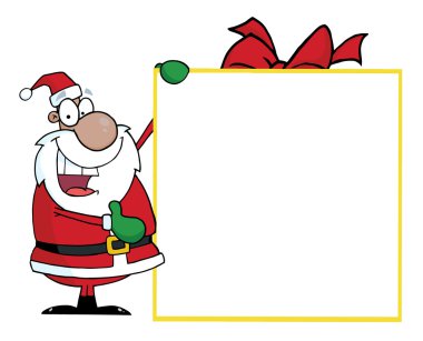 Black Santa Presenting A Blank Gift Sigh clipart