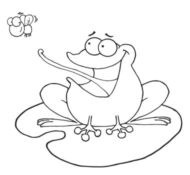 Outlined Frog Catching Fly clipart