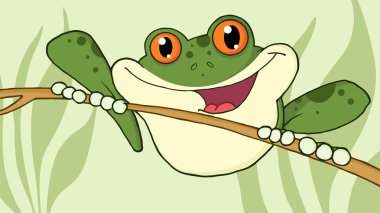 Wild Green Frog On A Twig clipart