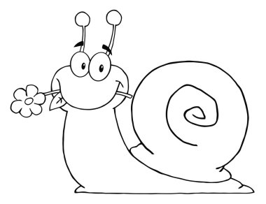 Outlined Snail Eating A Flower clipart