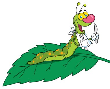 Happy Caterpillar On A Leaf clipart