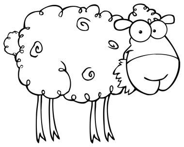 Outlined Barnyard Sheep Eating Grass clipart