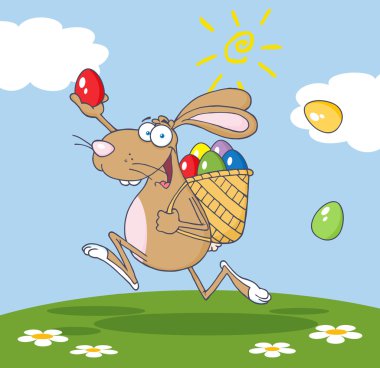 Brown Bunny Participating In An Easter Egg Hunt clipart