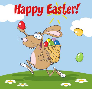 Happy Easter Greeting Over A Brown Bunny clipart