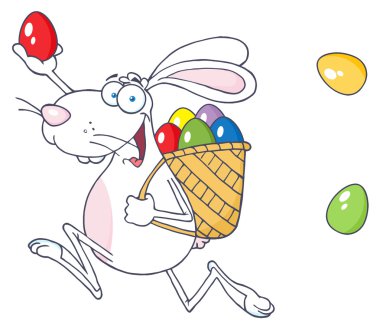 White Bunny Participating In An Easter Egg Hunt clipart