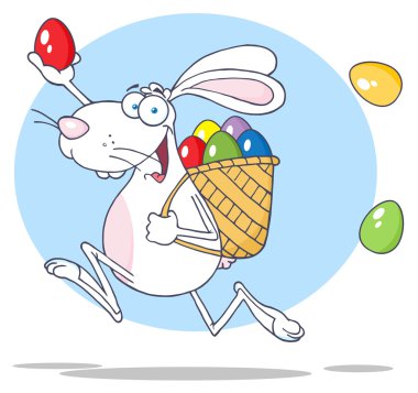 Happy White Bunny Participating In An Easter Egg Hunt clipart