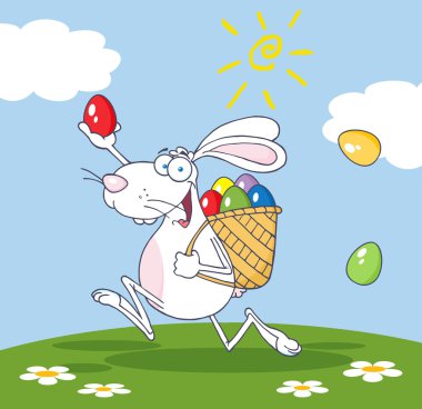 White Bunny Participating In An Easter Egg Hunt clipart