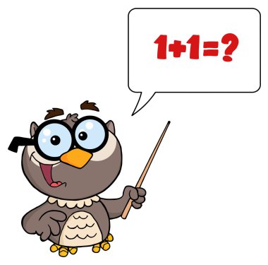 İşaretçi bir sopa tutan ve Öğretim Matematik profesörü baykuş