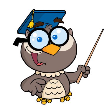 Professor Owl Holding A Pointer Stick clipart