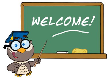 Owl And Welcome Chalk Board clipart