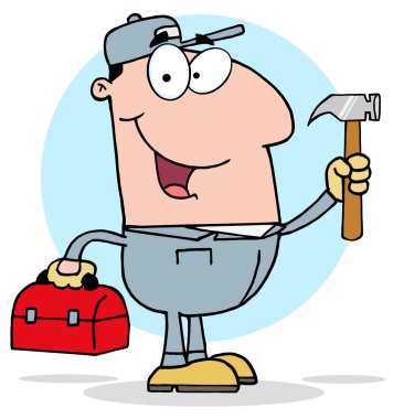 Handy Man With Tool Box clipart