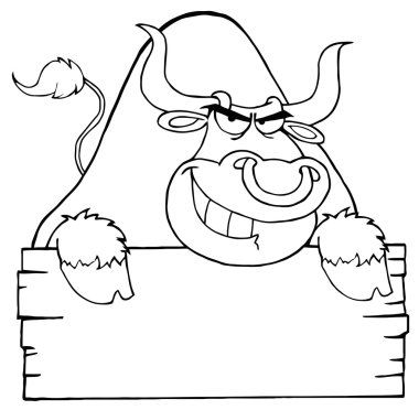 Outlined Bull And Blank Sign clipart