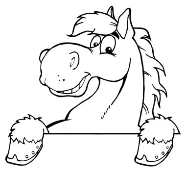 Outlined Horse Over A Sign clipart