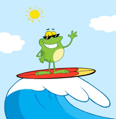 bir dalga binmek sörfçü kurbağa