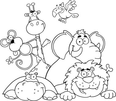 Outlined Jungle Animals clipart