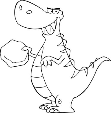 Outlined T Rex Holding A Boulder clipart