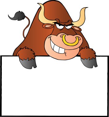 Brown Bull And Blank Sign