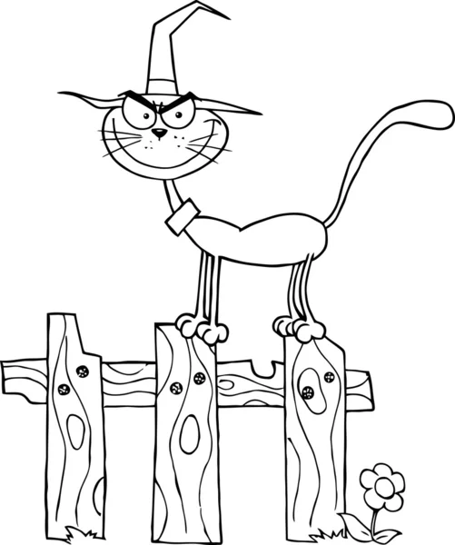 猫、フェンスに魔女の概説 — ストック写真