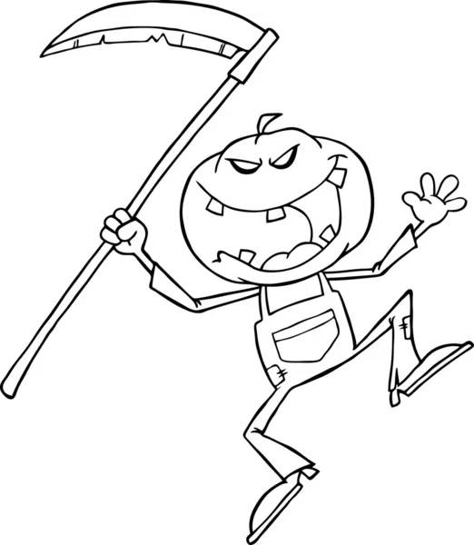 Grinning Scarecrow Reaper With Scythe — Stock Photo, Image