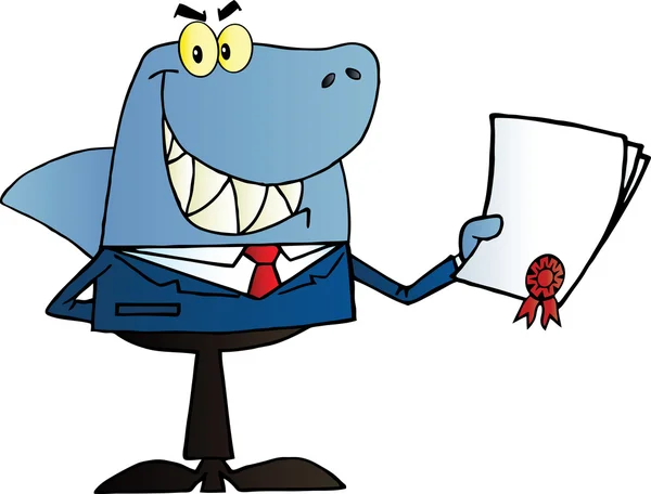 Shark Businessman Holding A Bad Contract — Stock Photo, Image